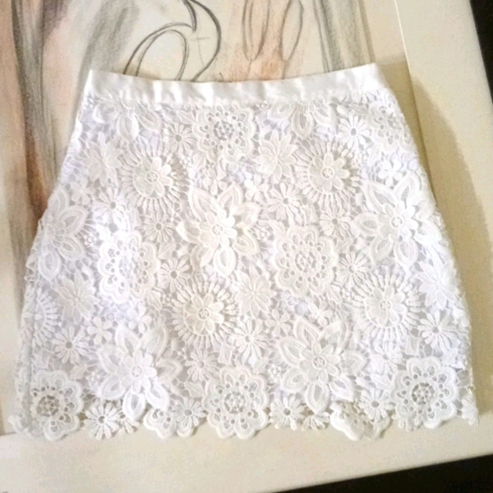 TOPSHOP White Lace Overlay MiniSkirt